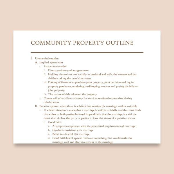 Sample Law School Outline for Community Property