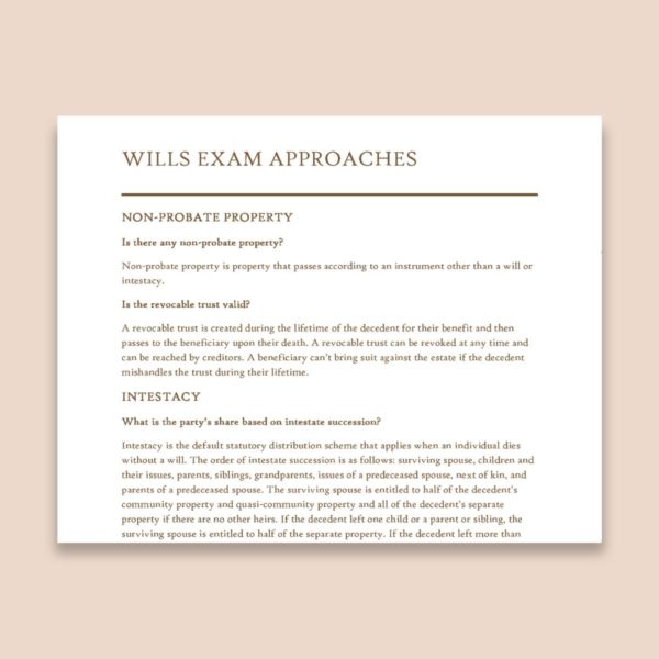 Sample outline for law school for wills and trusts.