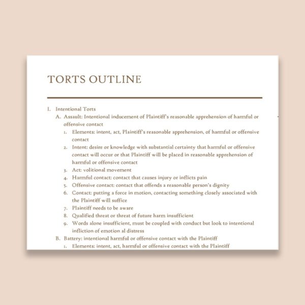 Sample Law School Outline for Torts