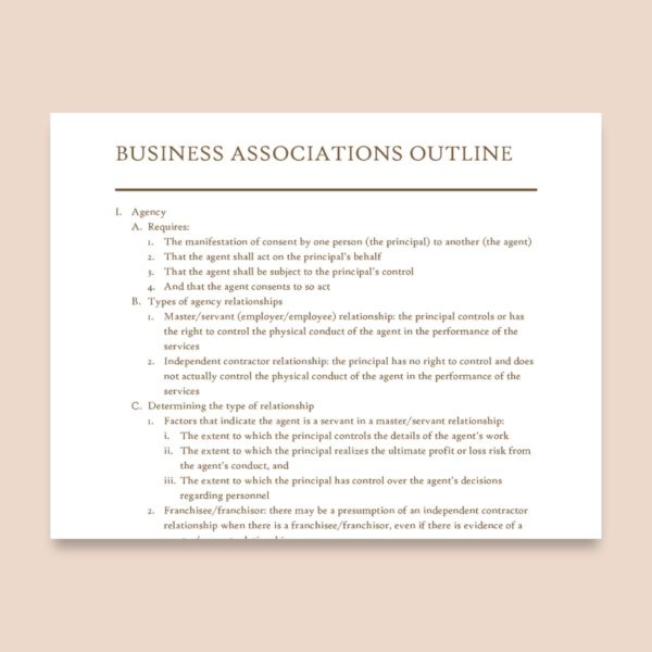Sample Law School Outline for Business Associations
